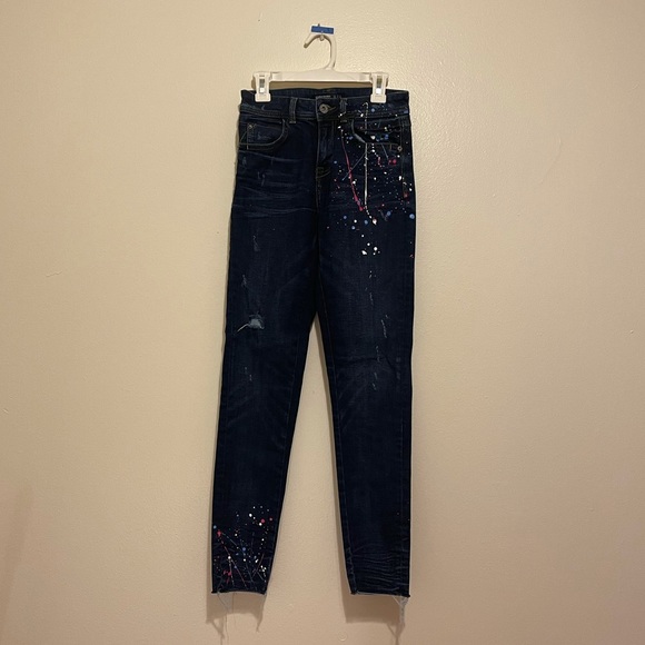 Zara Basic Paint Splatter Dark Blue Skinny Jeans Size 2 - Picture 2 of 9